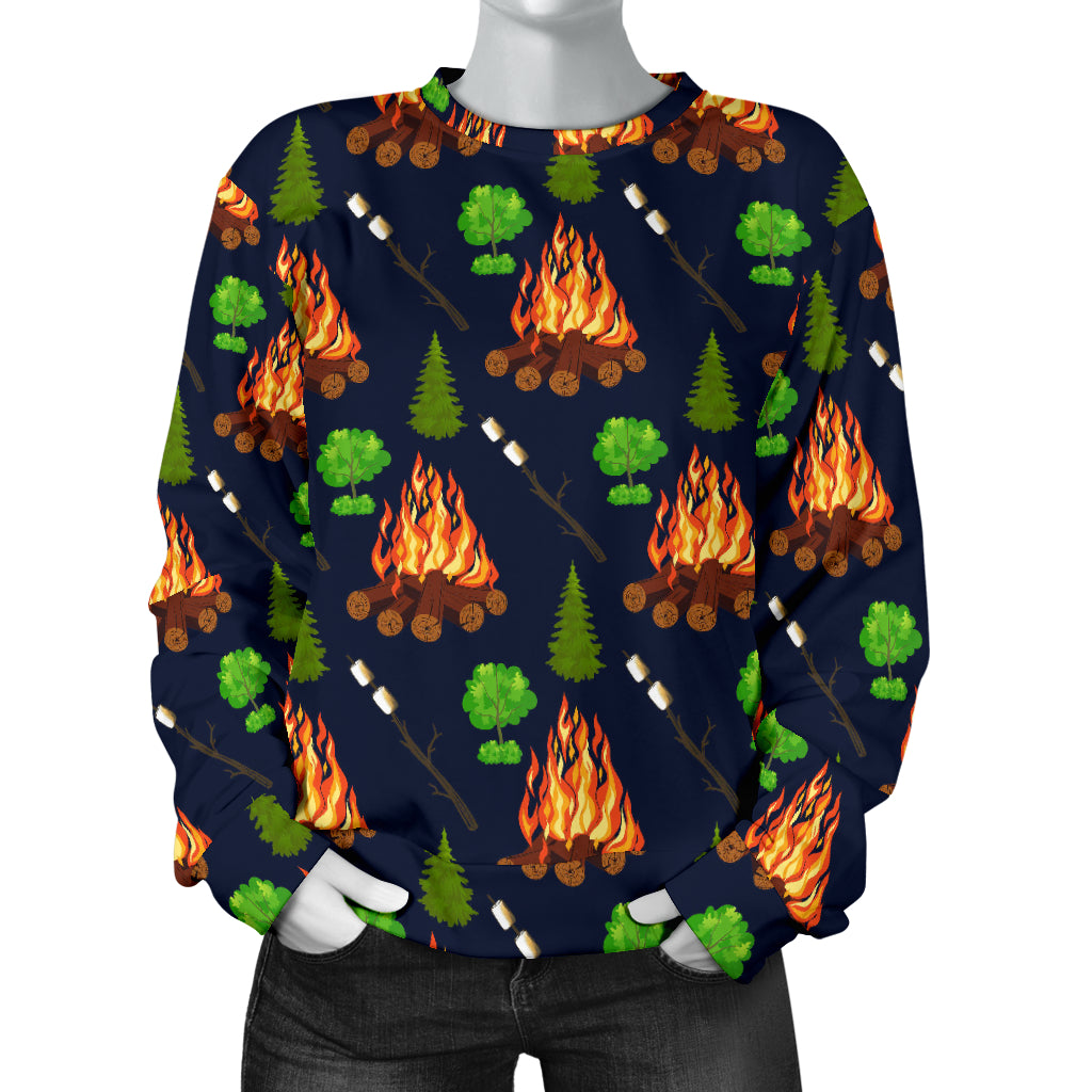 Camfire marshmallow Camping Design Print Women Long Sleeve Sweatshirt