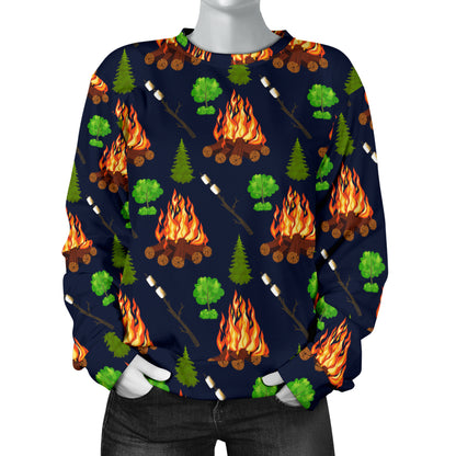 Camfire marshmallow Camping Design Print Women Long Sleeve Sweatshirt
