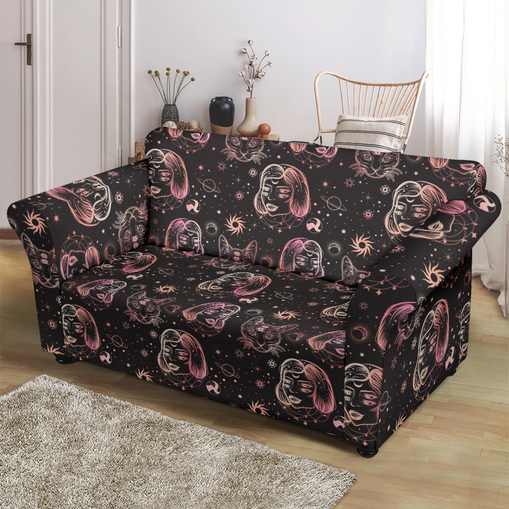 Third Eye Girl Cat Print Design LKS305 Loveseat Couch Slipcover