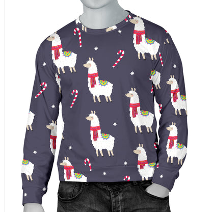 Llama with Candy Cane Themed Print Men Long Sleeve Sweatshirt