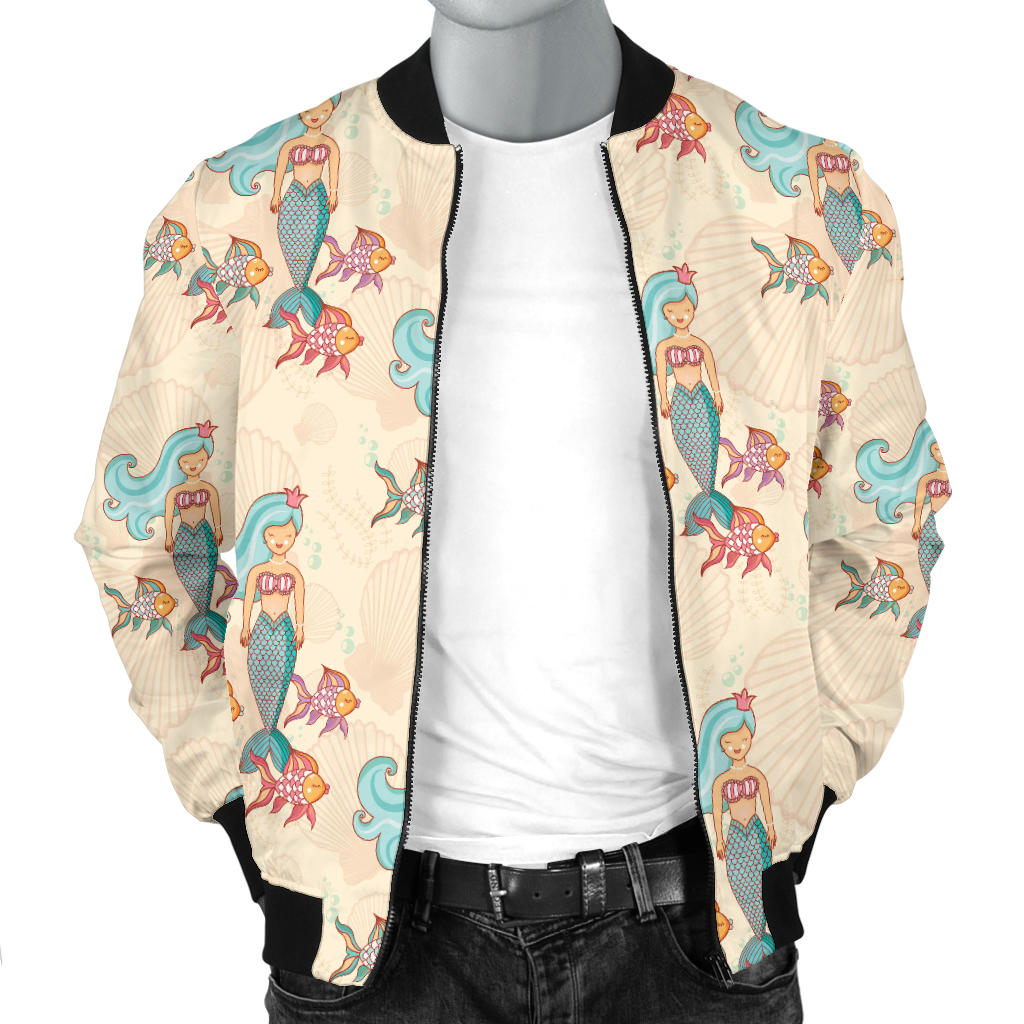 Mermaid Girl With Fish Design Print Men Bomber Jacket