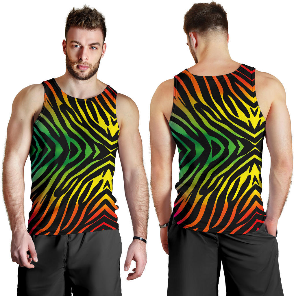 Rainbow Zebra Themed Print Men Tank Top