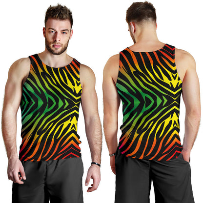 Rainbow Zebra Themed Print Men Tank Top