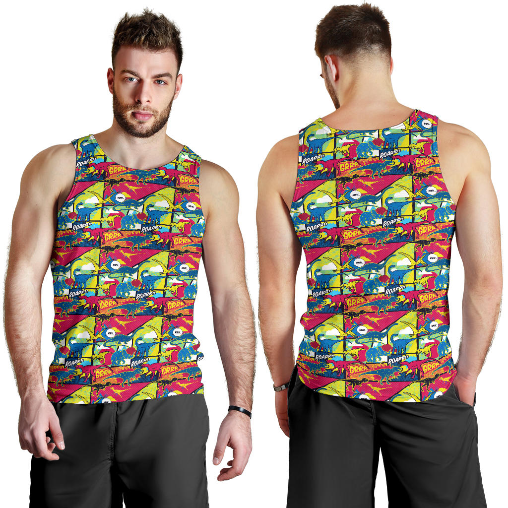 Dinosaur Comic Pop Art Style Men Tank Top