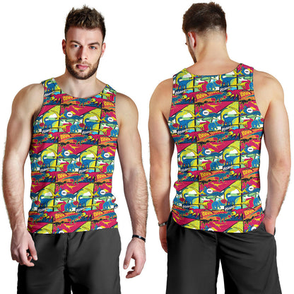 Dinosaur Comic Pop Art Style Men Tank Top