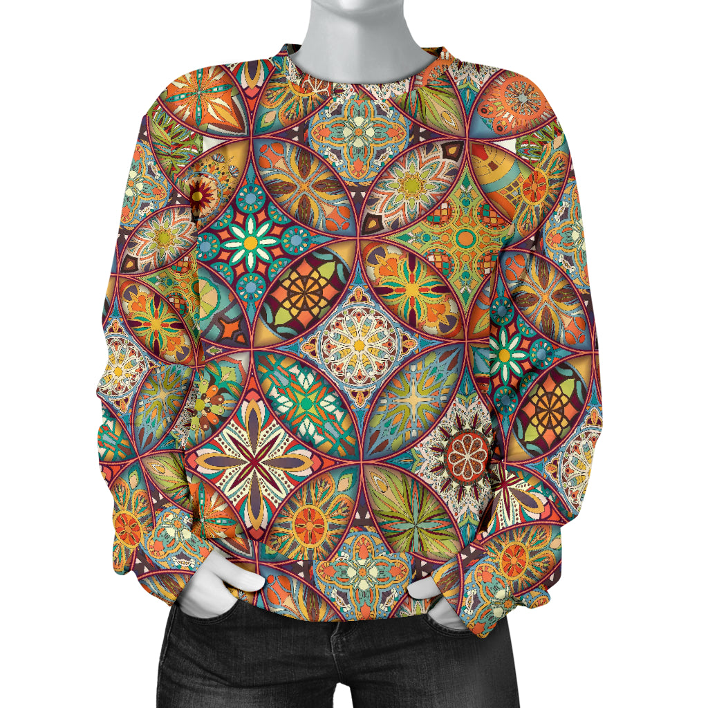Mandala Flower Themed Design Print Women Long Sleeve Sweatshirt