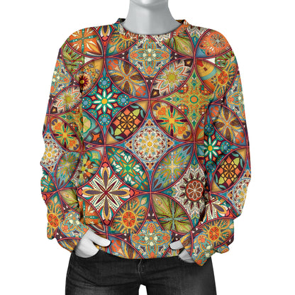Mandala Flower Themed Design Print Women Long Sleeve Sweatshirt
