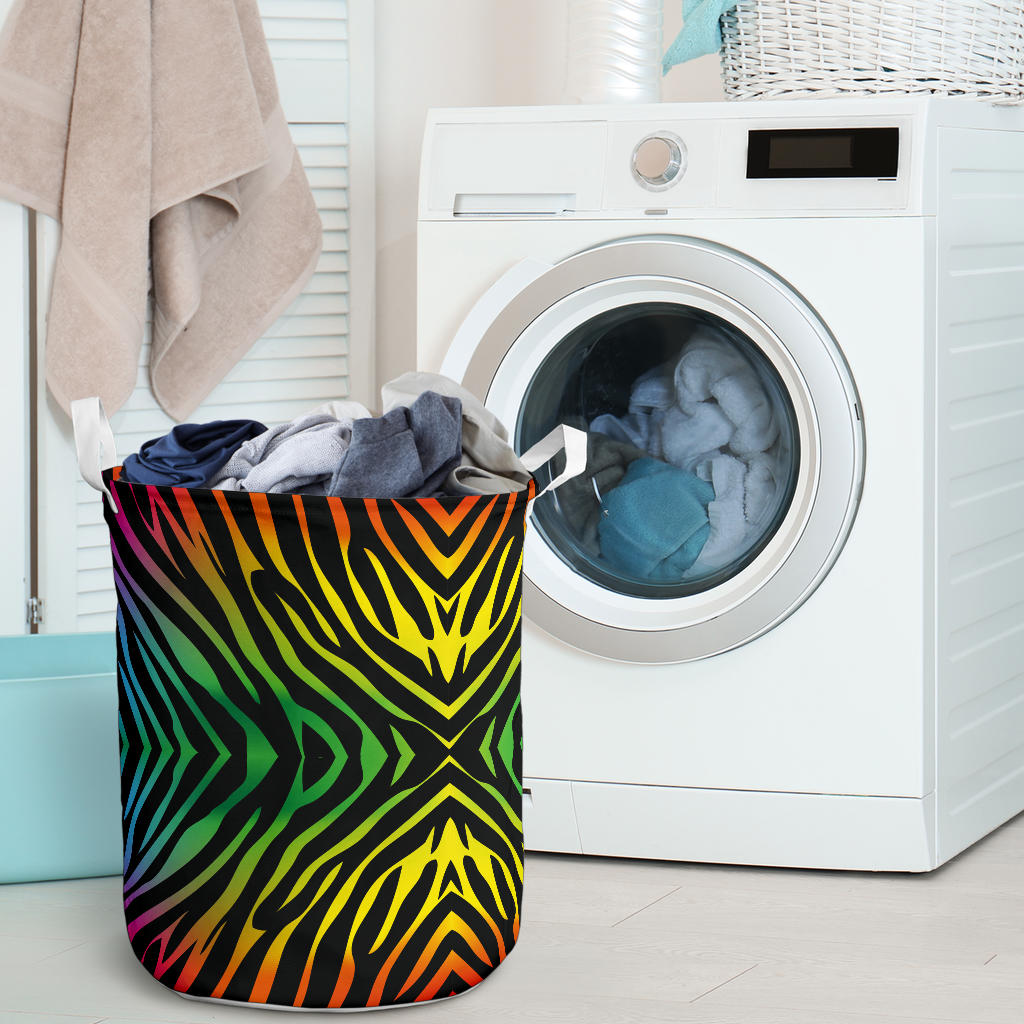 Rainbow Zebra Themed Print Laundry Basket