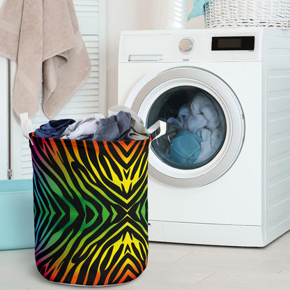 Rainbow Zebra Themed Print Laundry Basket