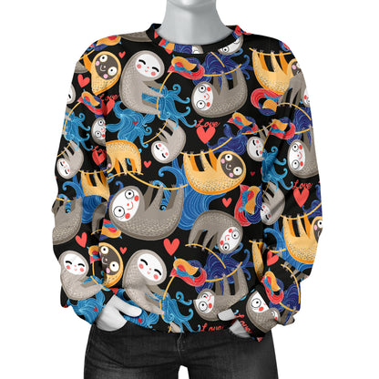 Sloth Cartoon Design Themed Print Women Long Sleeve Sweatshirt