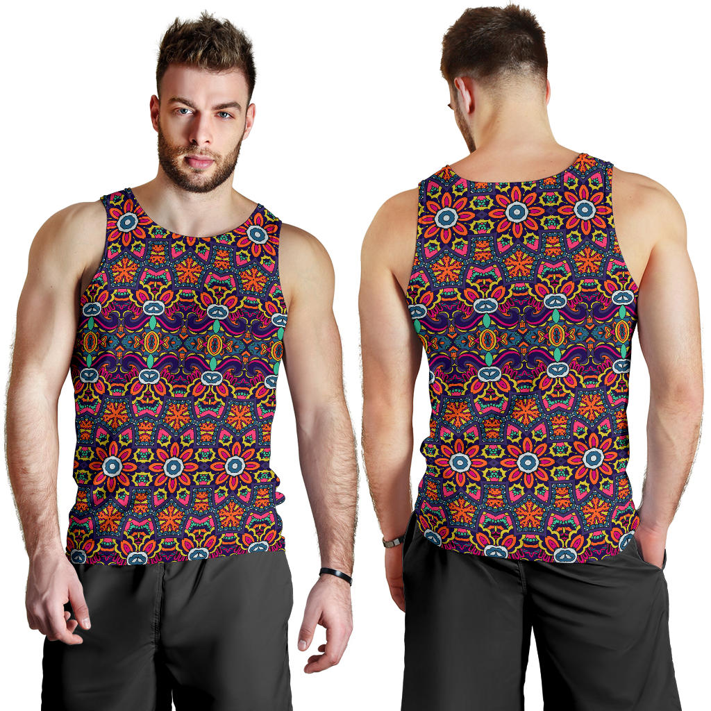 Ethnic Flower Style Print Pattern Men Tank Top
