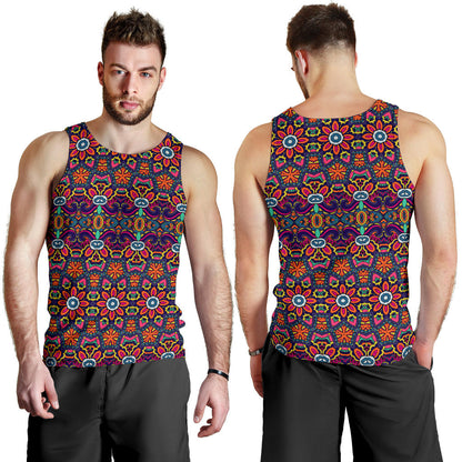 Ethnic Flower Style Print Pattern Men Tank Top