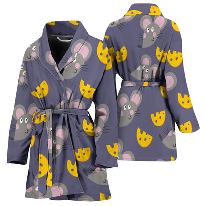 Rat With Cheese Pattern Print Design 01 Women Bathrobe