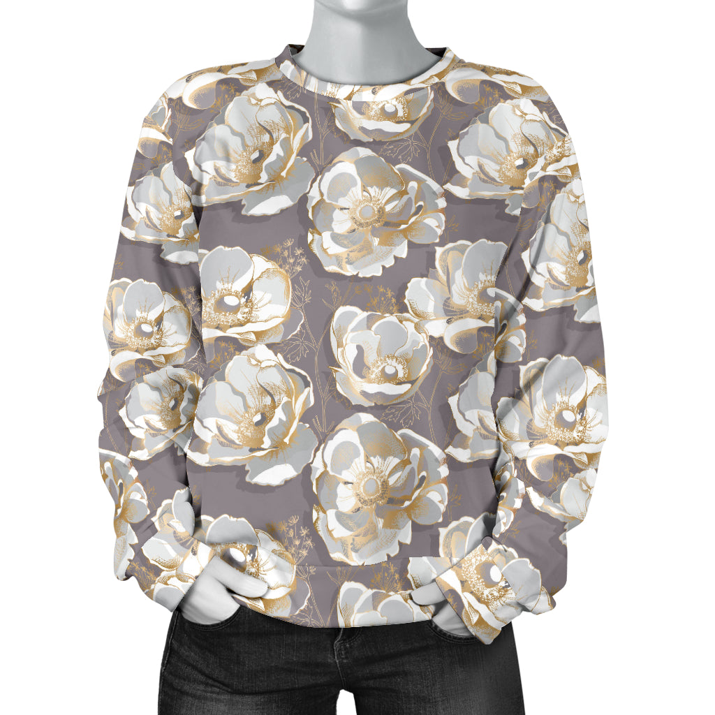 Elegant Grey Flower Print Women Long Sleeve Sweatshirt