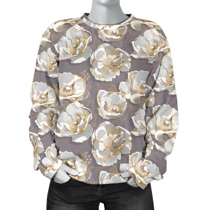 Elegant Grey Flower Print Women Long Sleeve Sweatshirt