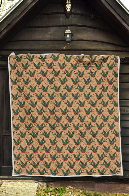 Old School Tattoo Swallow Design Quilt Bedspread