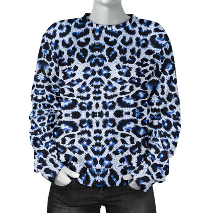 Leopard Blue Skin Print Women Long Sleeve Sweatshirt