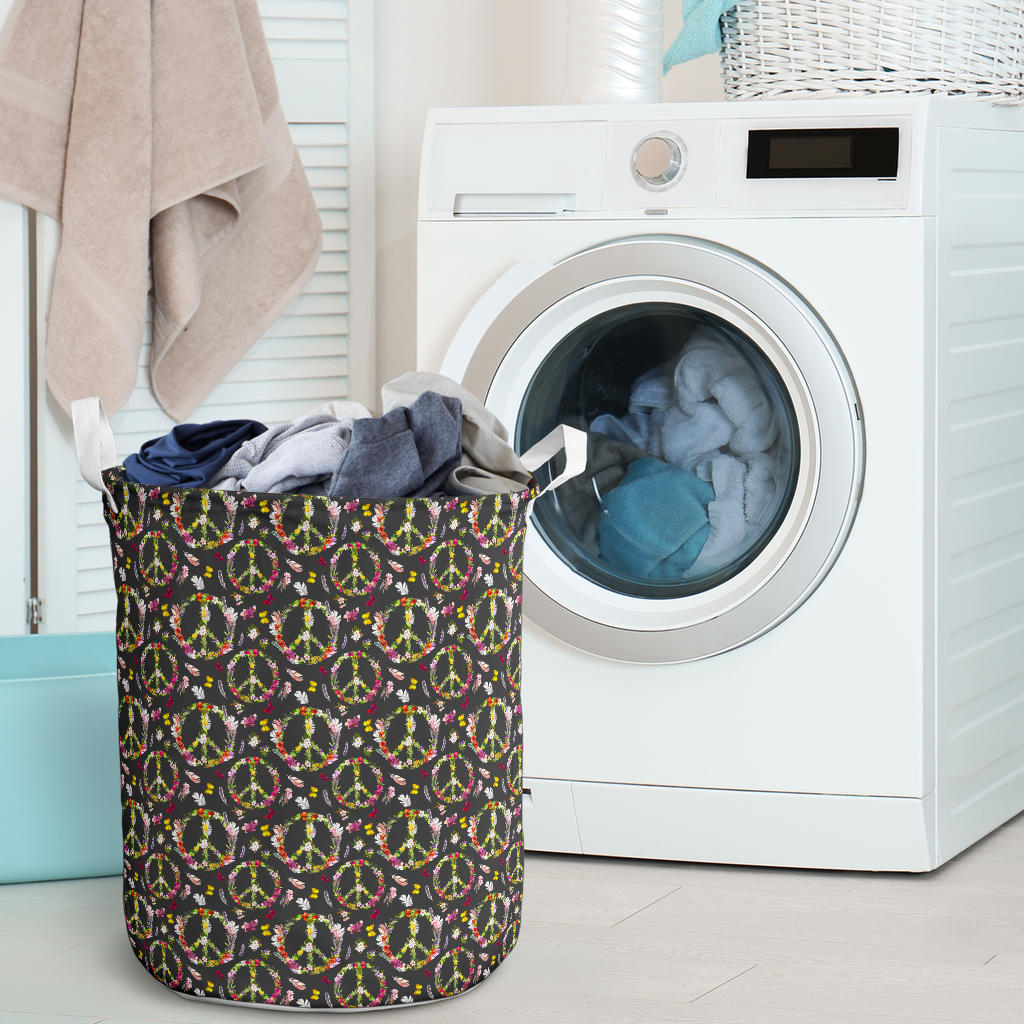 Peace Sign flowers Design Print Laundry Basket