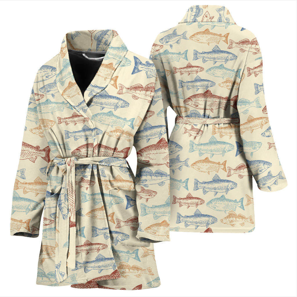 Salmon Fish Print Design LKS302 Women Bathrobe
