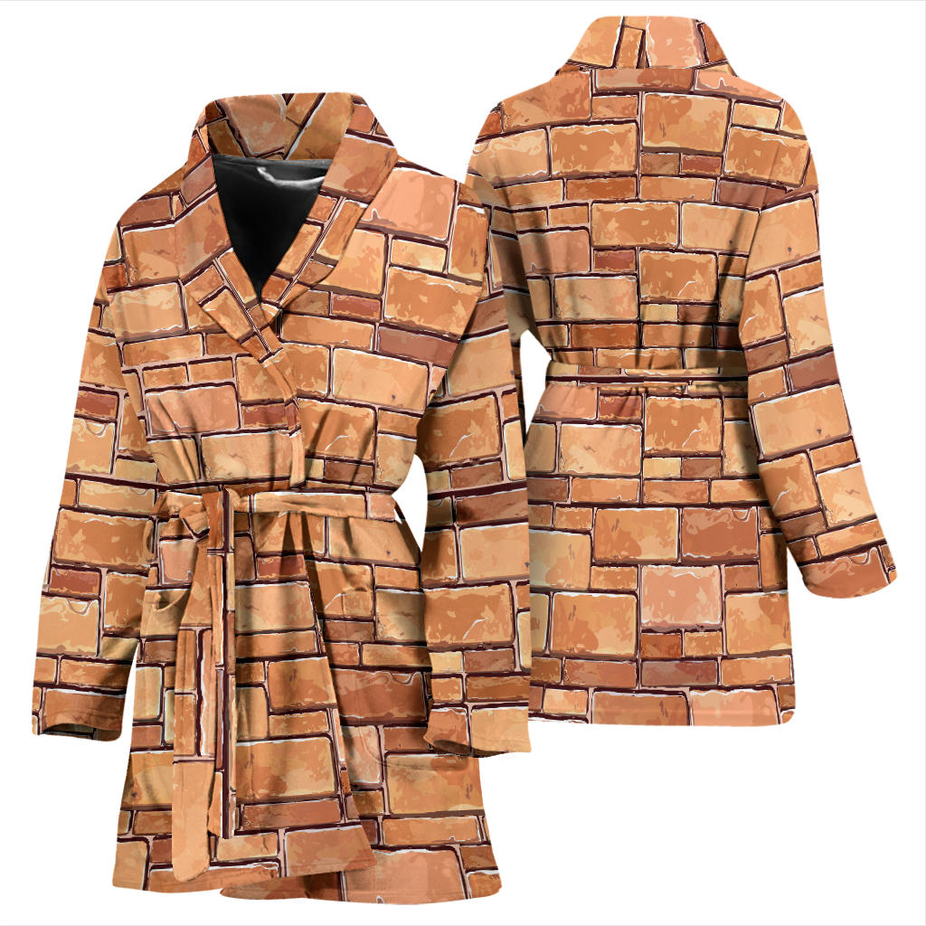 Brick Pattern Print Design 01 Women Bathrobe
