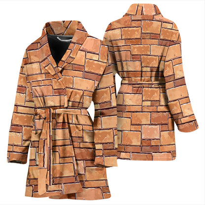Brick Pattern Print Design 01 Women Bathrobe