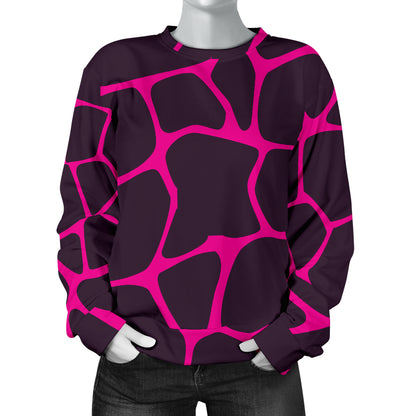 Giraffe Pink Background Texture Print Women Long Sleeve Sweatshirt