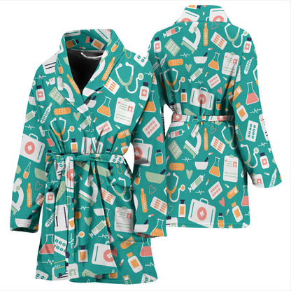 Medical Pattern Print Design 03 Women Bathrobe