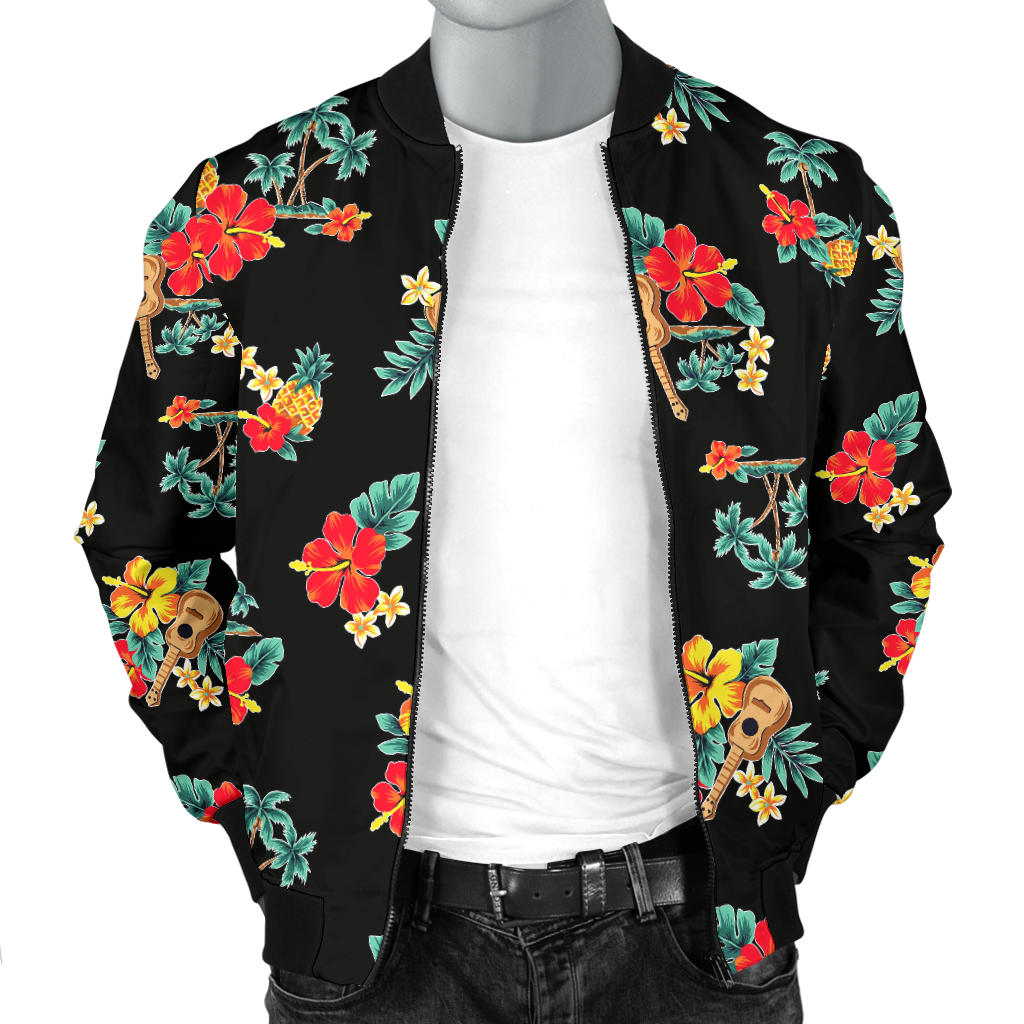 Hawaiian Flower Themed Print Men Bomber Jacket