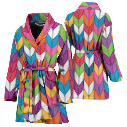 Knit Pattern Print Design 01 Women Bathrobe
