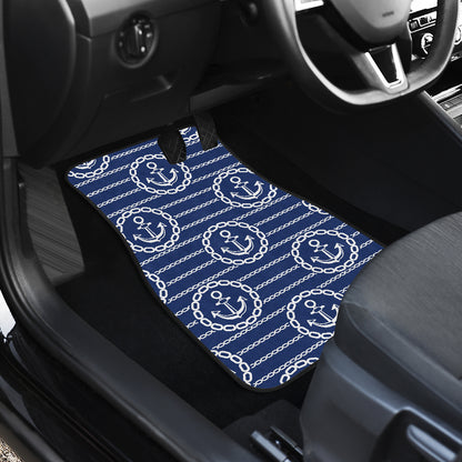 Anchor Stripe Pattern Car Floor Mats Front Back