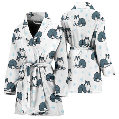 Alaskan Malamute Pattern Print Design 03 Women Bathrobe