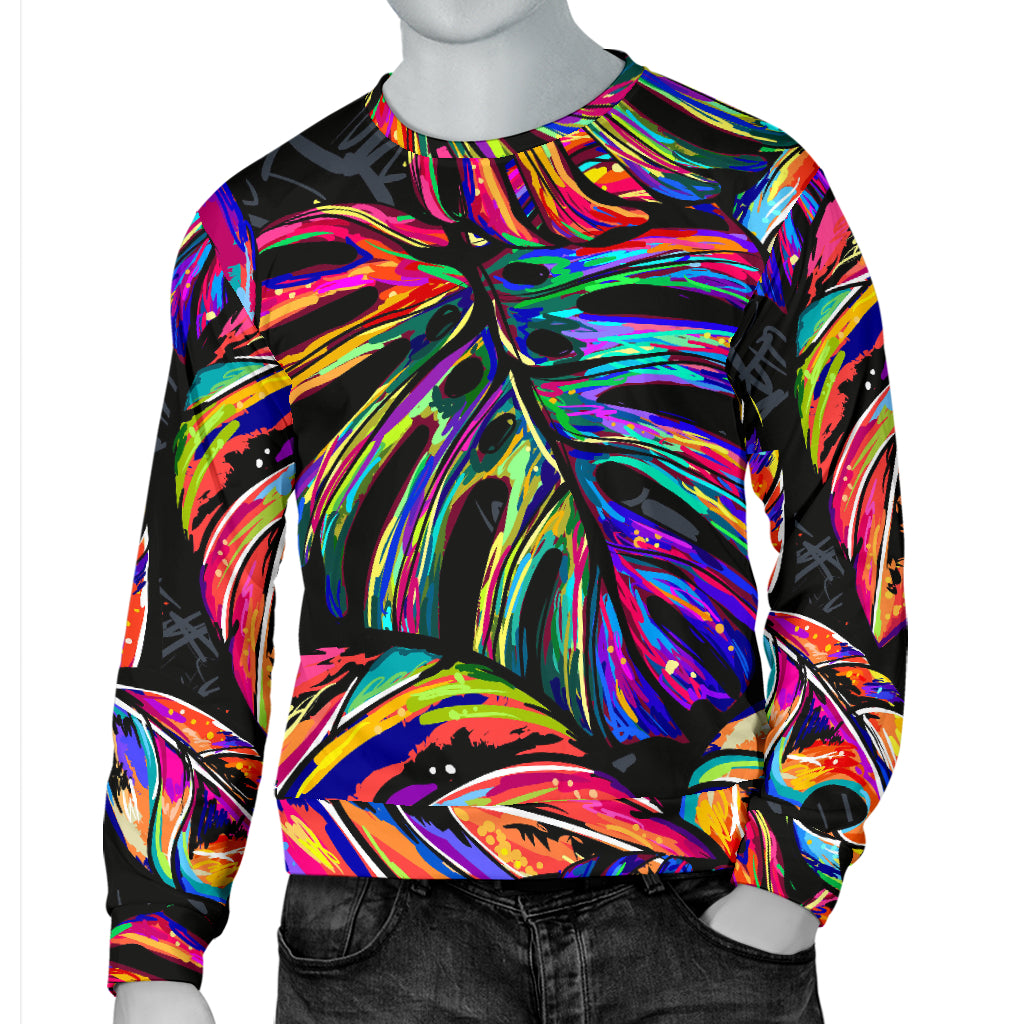 Neon Color Tropical Palm Leaves Men Long Sleeve Sweatshirt
