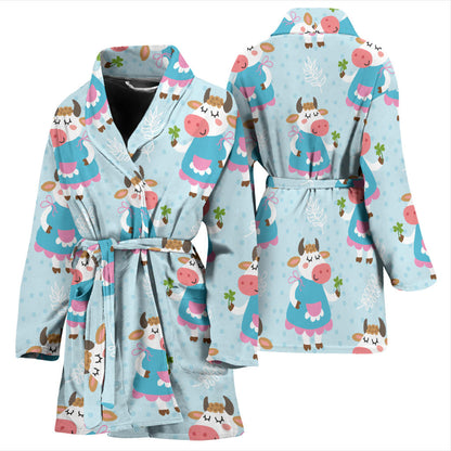 Cattle Happy Pattern Print Design 03 Women Bathrobe