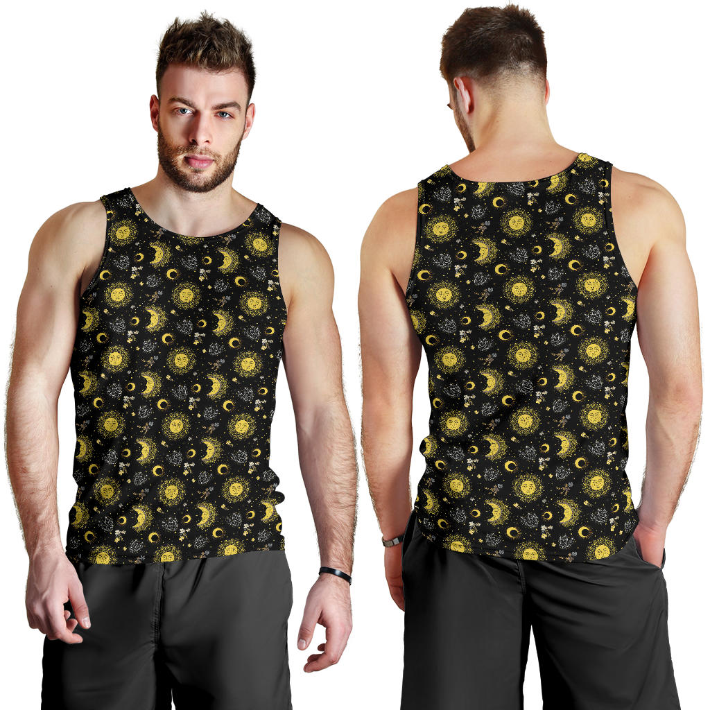 Sun Moon Golden Design Themed Print Men Tank Top