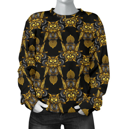 Steampunk Gold Owl Design Themed Print Women Long Sleeve Sweatshirt