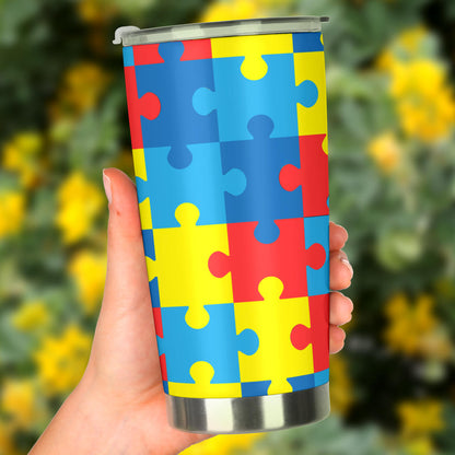 Autism Awareness Puzzles Design Print Tumbler