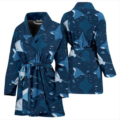 Manta Ray Pattern Print Design 02 Women Bathrobe