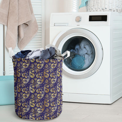 Paisley Blue Yellow Design Print Laundry Basket