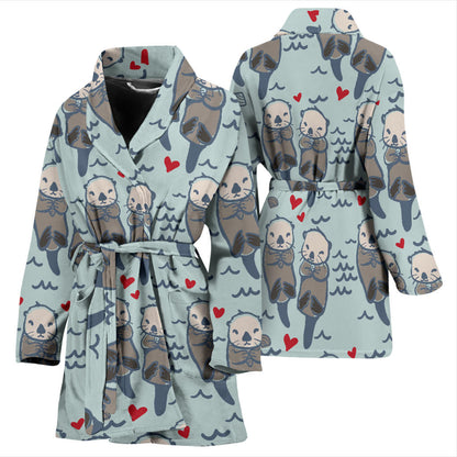 Sea Otter Pattern Print Design 03 Women Bathrobe