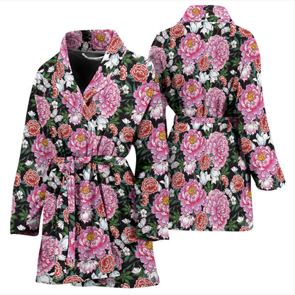 Dahlia Pattern Print Design 02 Women Bathrobe