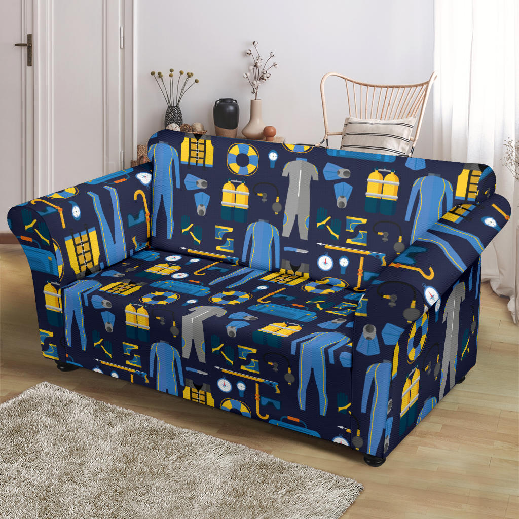 Scuba Equipment Print Design LKS305 Loveseat Couch Slipcover