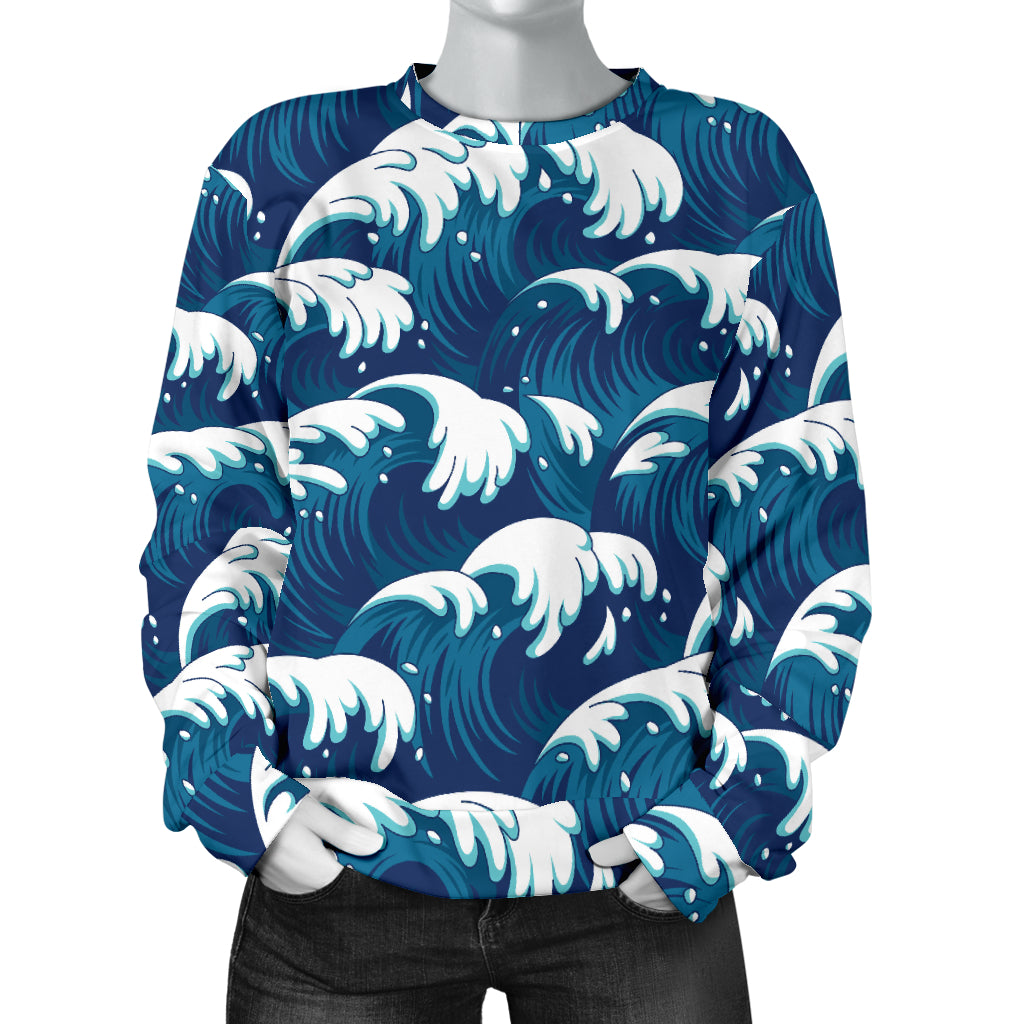 Ocean Wave Pattern Print Women Long Sleeve Sweatshirt