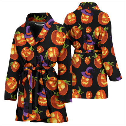 Witch Pumpkin Halloween Print LKS302 Women Bathrobe