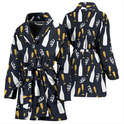 Champagne Pattern Print Design 01 Women Bathrobe