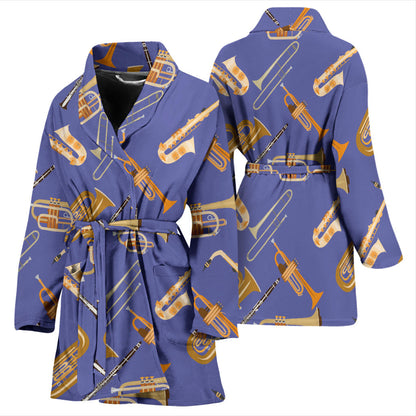 Trombone Pattern Print Design 02 Women Bathrobe