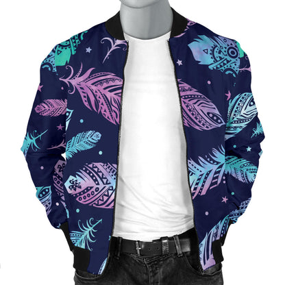 Feather Aztec Design Print Men Bomber Jacket