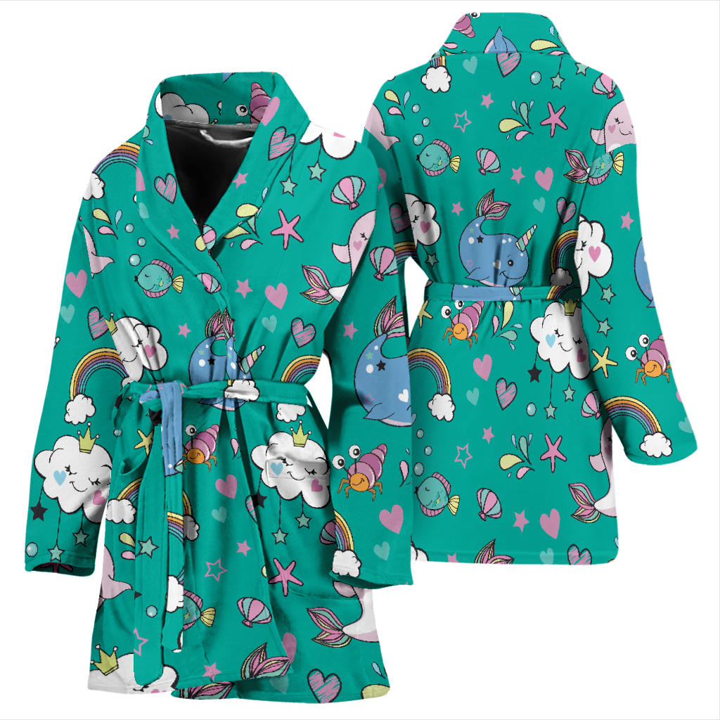 Narwhal Pattern Print Design 04 Women Bathrobe