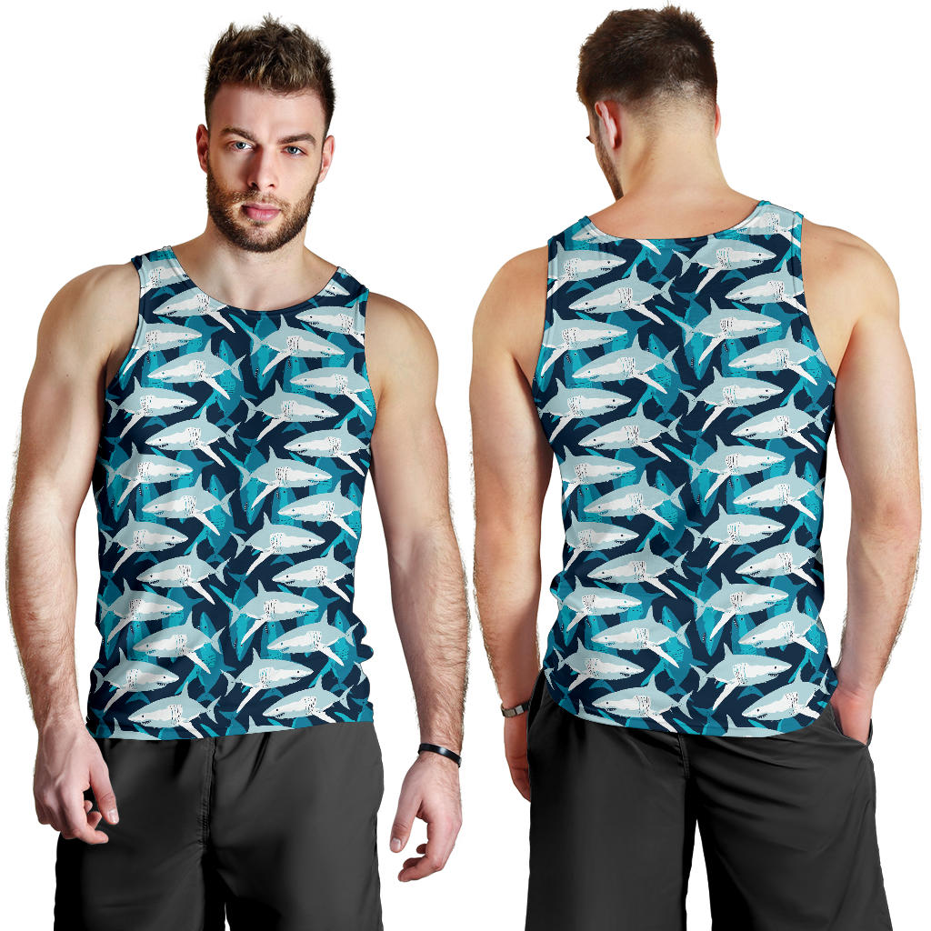 Shark Design Print Men Tank Top