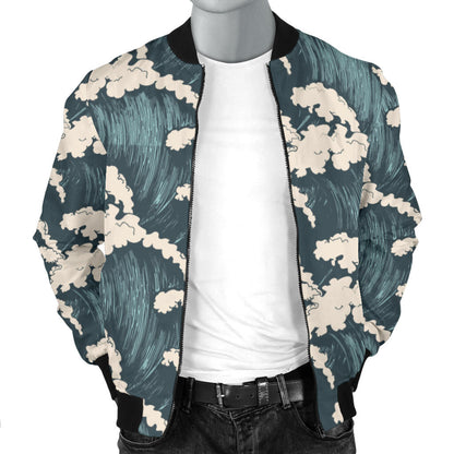 Wave Art Print Men Bomber Jacket
