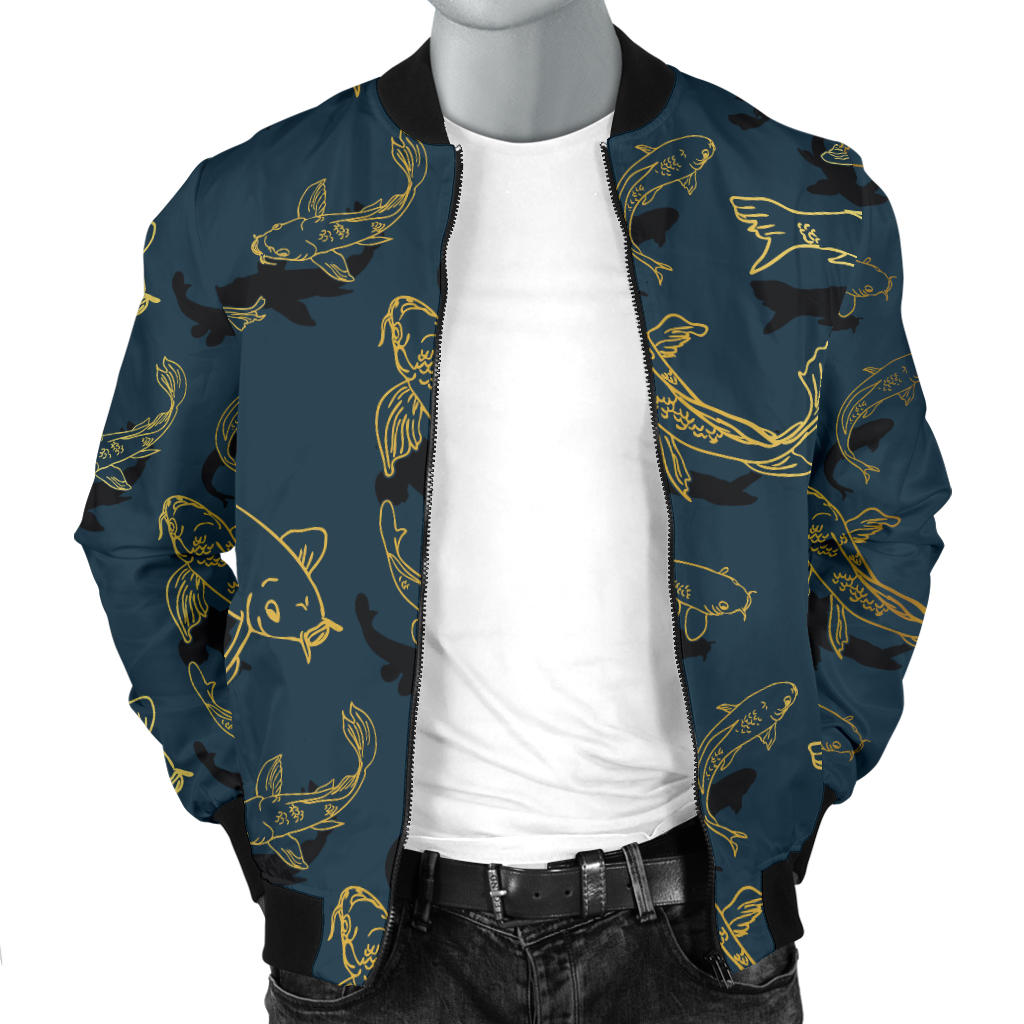 Koi Carp Gold Design Themed Print Men Bomber Jacket